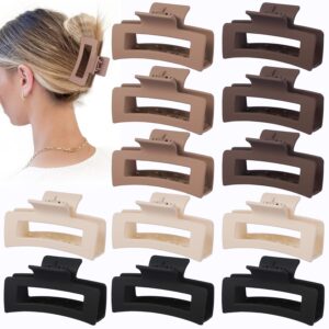 Sisiaipu 3.5 Inch Medium Hair Claw Clips 12 Pcs Square Claw Clips for Thick and Thin Hair Rectangular Rectangle Hair Clips Jaw Clips Bulk Hair Accessories for women and Girls – Brown