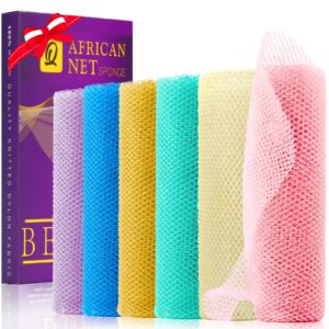 UJFQBH 6 Pieces African Net Sponge Long Bath Sponge Exfoliating Shower Body Scrubber for Daily Use, Terrific for Smoother Skin – Back Scrubber for a Refreshing Experience (Purple – Orange)
