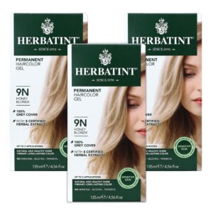 Herbatint Permanent Haircolor Gel, 9N Honey Blonde, Alcohol Free, Vegan, 100% Grey Coverage – 4.56 oz (3 Pack)