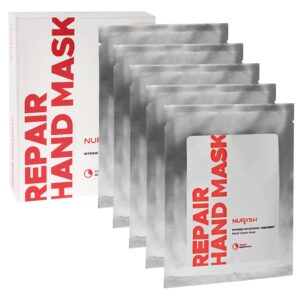 NURYSH REPAIR Hand Mask – 5 Pairs Moisturizing & Hydrating Gloves for Dry Hands with Argan Oil> Vitamins A & E – Softening & Intense Nourishing Treatment for Rough> Cracked Hands & Damaged Skin