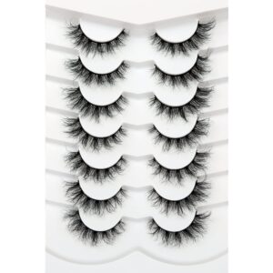 Pooplunch False Eyelashes Cat Eye Look Fluffy Lightweight Natural Eyelash 8D Volume Faux Mink Lashes Wispy Curly Short Fake Eyelashes Strips 7 Pairs Multipack