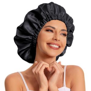Satin Bonnet Silk Bonnet Hair Bonnet for Sleeping-Slouchy Beanie Hat Satin Sleep Cap for Women’s Natural & Curly Hair(Black)