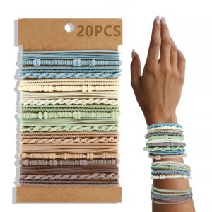 SYGY 20 PCS Boho Hair Ties, Light Color Scrunchies for Thick or Thin Hair, 4 Styles Hair Ties for Ponytail Holders, 2.36″ Hair Scrunchies No Damage
