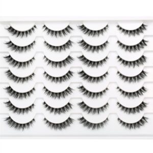 Pooplunch False Eyelashes Wispy Cat Eye Look Natural Clear Band Fluffy Short Accent Lashes Faux Mink Lashes Fake Eyelashes 14 Pairs Pack