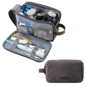 BAGSMART Toiletry Bag for Men, Canvas Travel Toiletry Organizer Dopp Kit Water-resistant Shaving Bag for Toiletries Accessories,Grey-Large