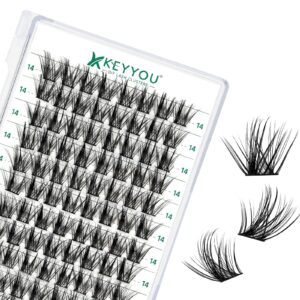 KEYYOU Volume Wispy Lash Extension 96pcs Individual D Curl 12mm Eyelash Clusters Soft&Comfortable Easy DIY at Home