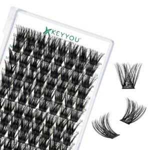 Lash Clusters 96pcs Individual Lashes Y01 C Curl 14mm Eyelash Clusters KEYYOU Volume Wispy Lash Extension Soft&Comfortable Easy DIY at Home(Y01,C-14mm)