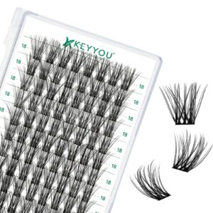 Lash Clusters 96pcs Individual Lashes D Curl 18mm Eyelash Clusters KEYYOU Volume Wispy Lash Extension Soft&Comfortable Easy DIY at Home(Y18,D-18mm)