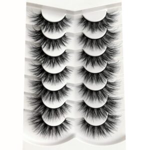 Pooplunch False Eyelashes 8D Cat Eye Fluffy Lashes 7 Pairs Pack Dramatic Wispy Faux Mink Volume Flares Fake Eyelashes Multipack