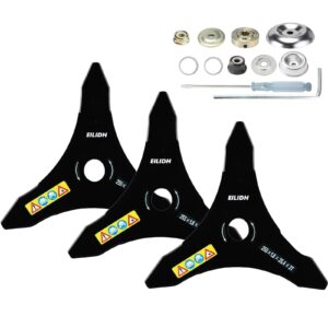 (3-Set) 10″ x 3 Teeth Carbon Steel Brush Cutter Blades with Washers – 3 Blades and 3 Washers – Blades for 20mm or 25.4mm Arbor – Compatible with Husqvarn a, Stih l, Eg o, and More