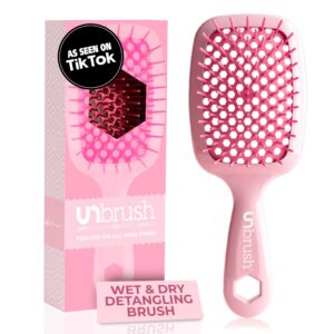 FHI Heat UNbrush Detangling Brush for Pain-Free Brushing on All Wet or Dry Hair Types — Durable DuoFlex Anti-Static Bristles, Lightweight Handle, Vented Hair Brush, Peony Light Pink