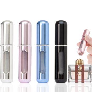 Portable Mini Refillable Perfume Atomizer Bottle, Travel Size Refillable Perfume Refill Bottle – Perfume Atomizer Refillables, Scent Pump Case, Small Perfume Spray Bottle 4 Pcs Pack of 5 ml