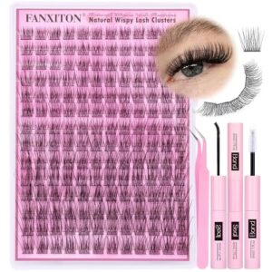 FANXITON Wispy DIY Lash Extension Kit Natural Lash Clusters C Individual Lashes Lash Clusters Kit Cluster Lashes Lash Bond and Seal and Lash Tweezers for Lash Clusters Kit DIY at Home