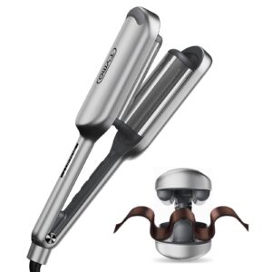 Curling Iron Hair Crimper Waver – TYMO ROVY Beach Waves Curling Wand, Ionic Deep Waver Hair Curler Tool with Ceramic 3 Barrel for Women, Dual Voltage, Anti-Scald, Easy to Use, Grey, 1.25 Inch