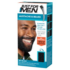 Just For Men Mustache & Beard, Beard Coloring for Gray Hair with Brush, With Keratin Biotin Aloe and Coconut Oil for Healthy Facial Hair – Jet Black, M-60, Pack of 1 (Packaging May Vary)