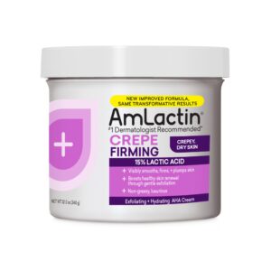 AmLactin Crepe Firming Cream – 12 oz Body Cream with 15% Lactic Acid – Exfoliator and Moisturizer for Crepey, Dry Skin​ (Packaging May Vary)