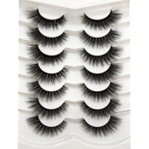 Pooplunch False Eyelashes Cat Eye Wispy Faux Mink Lashes Pack Fluffy Short Natural Fake Lashes 7 Pairs Multipack