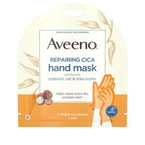 Aveeno Repairing cica hand mask with prebiotic oat and shea butter for extra dry skin> paraben-free and fragrance-free> 1.0 Count (Pack of 36)