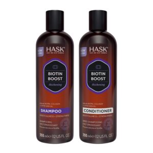 HASK BIOTIN BOOST Shampoo and Conditioner Set Thickening for all hair types, color safe, gluten-free, sulfate-free, paraben-free – 1 Shampoo and 1 Conditioner