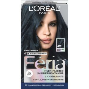 L’Oreal Paris Feria Multi-Faceted Shimmering Permanent Hair Color, 411 Downtown Denim, Pack of 1 Hair Dye Kit