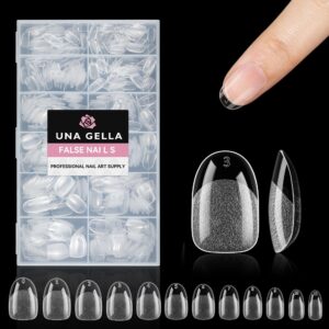 UNA GELLA Oval Round Nail Tips Half Matte 504pcs Short Oval Round Gel Nail Tips Easily Nail Extension for False Fake Acrylic Press On Nails, 12 Sizes Short Gelly Tips