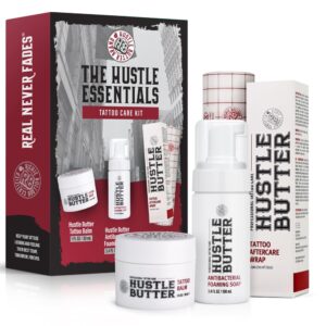 Hustle Butter Tattoo Aftercare Kit – Tattoo Balm, Antibacterial Soap, and Aftercare Wrap – TSA-Friendly Balm & Soap – Easy Removal, Mess-Free Wrap