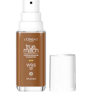 L’Oreal Paris True Match Super-Blendable Foundation, Medium Coverage Liquid Foundation Makeup, W9.5, Deep, 1 Fl Oz