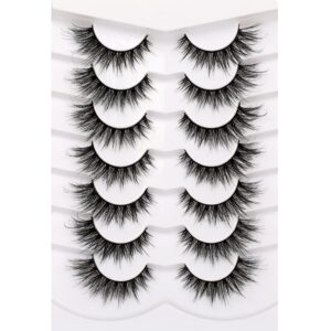 Pooplunch False Eyelashes Fairy Lashes Wispy Crossed Fluffy Faux Mink Lashes Cat Eye Look Fluttery 8D Fake Eyelashes Faux Mink Lashes 7 Pairs Pack