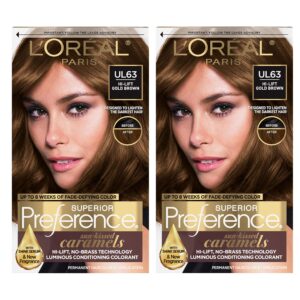 L’Oreal Paris Superior Preference Fade-Defying + Shine Permanent Hair Color, U163 Hi-Lift Golden Brown, Pack of 2, Hair Dye