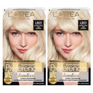 L’Oreal Paris Superior Preference Fade-Defying + Shine Permanent Hair Color, LB01 Extra Light Ash Blonde, Pack of 2, Hair Dye