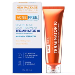 AcneFree Terminator 10 Acne Spot Treatment with Benzoyl Peroxide 10% Maximum Strength Acne Cream Treatment, 1 Ounce – Pack Of 1