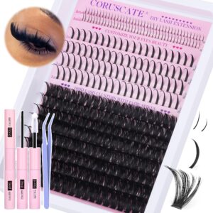 100D Lash Clusters Kit with Bottom Lashes Spikes DIY Lash Extension Kit Thick Cluster Eyelash Extensions 5-20mm Cluster Lashes Strips Eyelash Clusters Individual Lashes Kit with Glue by CORUSCATE