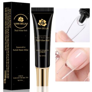 UNA GELLA Soft Gel Nail Tips Glue Gel Solid Nail Glue Gel 15ml Lamp Curing Needed Solid Soak Off Glue Super Strong Nail Glue Gel for Acrylic Nails Extension Fake Nails Press On Nails