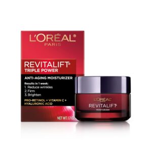 L’Oreal Paris Revitalift Triple Power Anti-Aging Face Moisturizer, Pro Retinol, Hyaluronic Acid & Vitamin C to Reduce Wrinkles, Firm & Brighten Skin, 1.7 Oz