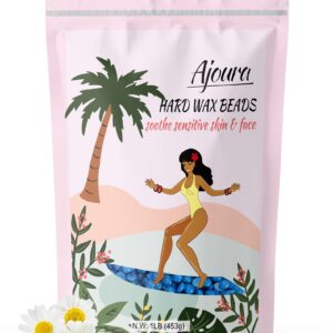 Ajoura 1lb Hard Wax Beads for Hair Removal, Chamomile Wax Beans for Full Body, Brazilian, Bikini Waxing, Face, Eyebrows, Underarms, Arms, Chest, Back, Legs, Home Refill wax for Wax Warmer Kit (Blue)