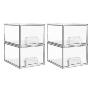 Vtopmart 4 Pack Clear Stackable Storage Drawers, 4.4” Tall Acrylic Bathroom Makeup Organizer,Plastic Storage Bins For Vanity, Undersink, Kitchen Cabinets, Pantry, Home Organization