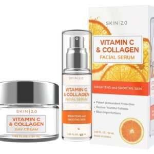 Skin 2.0 Vitamin C & Collagen Serum & Day Cream Set – Anti-Aging, Dark Spot Remover & Brightening – Dermatologist Tested Korean Skincare – Clean Beauty, Cruelty-Free, All Skin Types – 1.69 Fl. oz