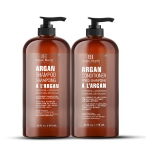 BOTANIC HEARTH Argan Oil Shampoo and Conditioner Set – 16 fl oz each with Keratin, Restorative & Moisturizing, Sulfate Free – All Hair Types & Color Treated Hair, Men and Women – (Packaging May Vary)