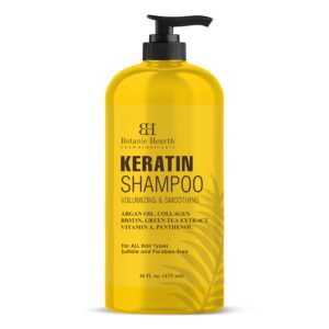 Botanic Hearth Keratin Shampoo – with Argan Oil, Collagen & Biotin – Best for Dry Damaged, Fizzy & Color Treated Hair – Hair Thickening & Sulfate free – 16 Fl Oz (Pack of 1)