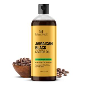 Botanic Hearth Jamaican Black Castor Oil (16 fl oz) | Roasted & Cold-Pressed | Promotes Hair Growth & Natural Skin Care | Ideal for Massage, Scalp, Hair & Nails