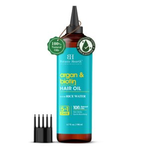 Botanic Hearth Argan & Biotin Hair Oil (6.7 fl oz) | Strengthening and Nourishing Hair Treatment for Thicker, Fuller-Looking Hair | Paraben Free | Suitable for All Hair Types