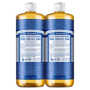 Dr. Bronner’s – Pure-Castile Liquid Soap (Peppermint, 25 ounce) – Made with Organic Oils, 18-in-1 Uses: Face, Body, Hair, Laundry, Pets and Dishes, Concentrated, Vegan, Non-GMO (2-Pack)