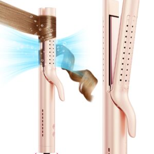 TYMO Airflow 2.0 Curling Iron Flat Iron – Hair Straightener and Curler 2 in 1, 1.25 Inch Curling Wand for Long Short Hair, Dual Voltage for Travel, 54 Million Ionic, Anti-Tangle, 5 Temps, Gold Blush