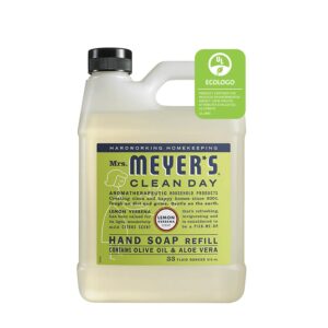 MRS. MEYER’S CLEAN DAY Liquid Hand Soap Refill, Cruelty Free and Biodegradable Formula, Lemon Verbena Scent, 33 oz