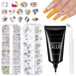 Makartt Nail Rhinestones with Gel Nail Glue Set,30g 3D Nail Gel Adhesive Nail Rhinestone Glue for Gems Crystal Nail Decorations with Tweezer for Nail Design Nail Crafts Acrylic On Nails DIY Gifts