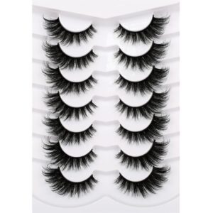 Pooplunch False Eyelashes Cat Eye Lashes Winged Look Fluffy Wispy Fake Eyelashes 8D Natural Crossed Faux Mink Lashes 7 Pairs Pack