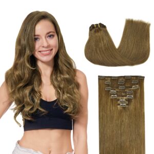 GOO GOO Clip in Hair Extensions Real Human Hair, Remy Human Hair Extensions Clip ins for Women, Natural Human Hair, 16inch 120g 7Pcs, 6B Medium Brown