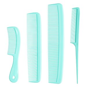 Mars Wellness 4 Piece Professional Comb Set Green – USA MADE – Fine Pro Tail, Dresser Hair Comb Styling Comb – Premium Grade for Men and Women – Parting Teasing and Styling