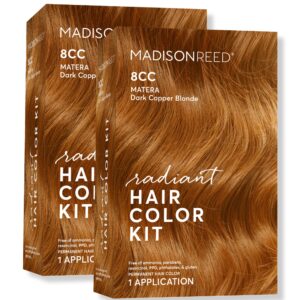 Madison Reed Radiant Hair Color Kit, Dark Copper Blonde for 100% Gray Coverage, Ammonia-Free, 8CC Matera Marigold, Permanent Hair Dye, Pack of 2