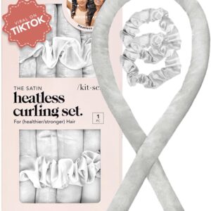 Kitsch Satin Heatless Hair Curler Set – Heatless Curls Overnight, Hair Rollers for Soft Curls & Frizz-Free Styling, No Heat Curlers To Sleep in, Curling Rod Headband with 2 Scrunchies – Ivory